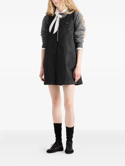 Prada Sleeveless Pleated Front Mini Dress In Black