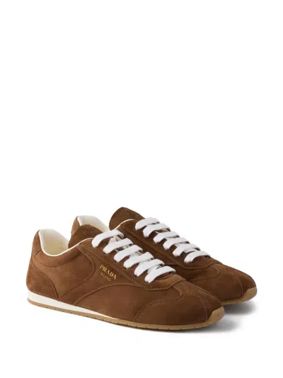 Prada Cocoa-coloured Sneakers In Suede Leather In Brown