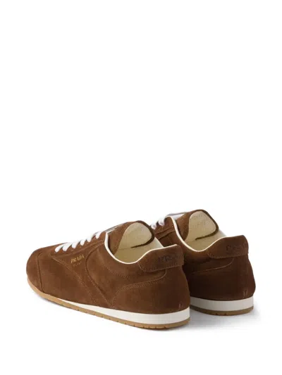 Prada Cocoa-coloured Sneakers In Suede Leather In Brown