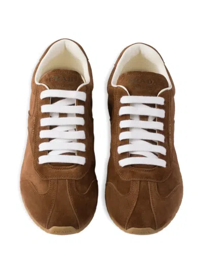 Prada Cocoa-coloured Sneakers In Suede Leather In Brown