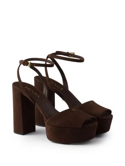 Prada Suede Platform Sandals In Brown