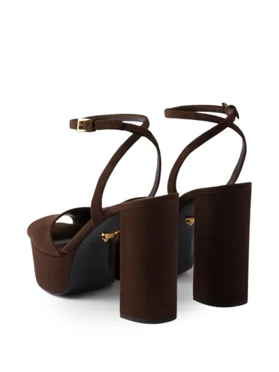 Prada Suede Platform Sandals In Brown