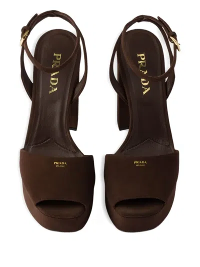 Prada Suede Platform Sandals In Brown