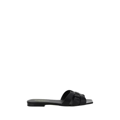 Saint Laurent Tribute Nu Pieds Embossed Croc Flat Sandals In Black