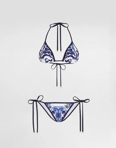 Dolce & Gabbana Majolica-print Bikini In Blue