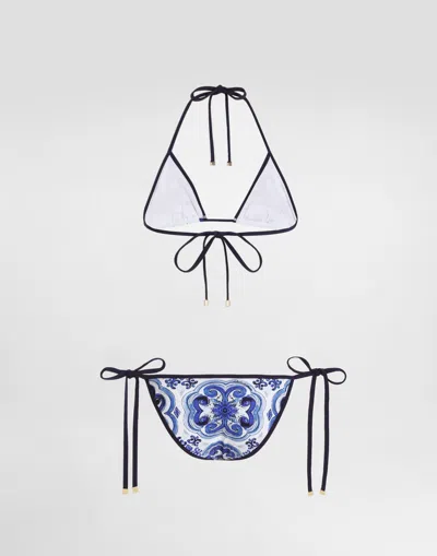 Dolce & Gabbana Majolica-print Bikini In Blue