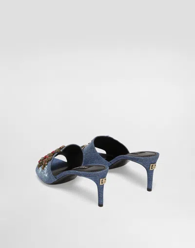 Dolce & Gabbana Denim Sandals With Patches And Embroidery In Blue