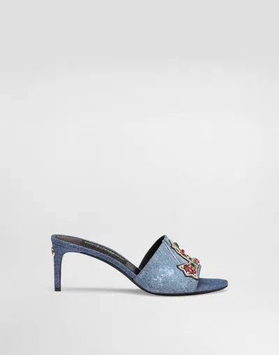 Dolce & Gabbana Denim Sandals With Patches And Embroidery In Blue