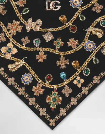 Dolce & Gabbana Floral Crystal Foulard Silk Scarf In Brown