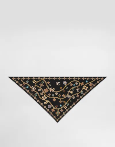 Dolce & Gabbana Floral Crystal Foulard Silk Scarf In Brown