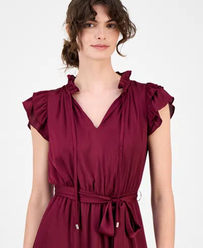 Anne Klein Tie Waist Mini Dress In Burgundy