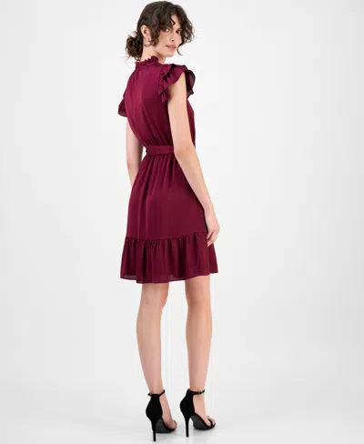Anne Klein Tie Waist Mini Dress In Burgundy