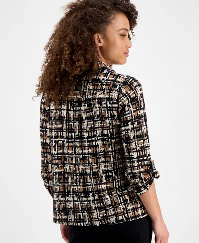 Ak Anne Klein Abstract Print Johnny Collar Half Placket Shirt In Multi