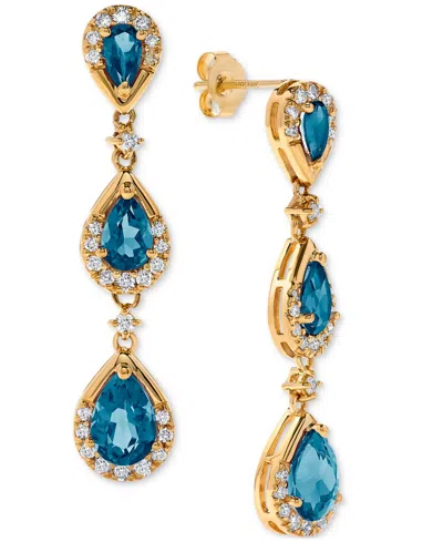 Macy's Blue Topaz (3-1/10 Ct. T.w.) & Diamond (1/2 Ct. T.w.) Pear Drop Earrings In 14k Gold In Gold