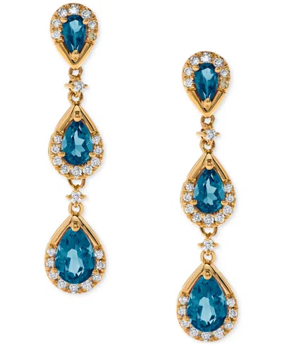 Macy's Blue Topaz (3-1/10 Ct. T.w.) & Diamond (1/2 Ct. T.w.) Pear Drop Earrings In 14k Gold In Gold