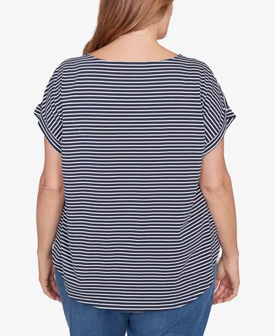 Ruby Rd. Plus Size Floral Stripe Jersey Top In Blue