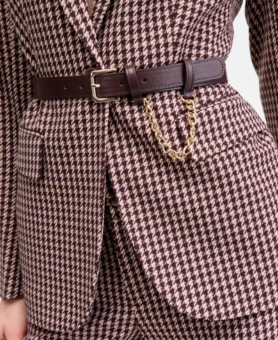 Anne Klein Single Button Blazer Turtleneck Sweater Houndstooth Print Pants In Brown