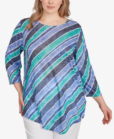 Ruby Rd. Plus Size Bias Stripe Beaded Top In Multi