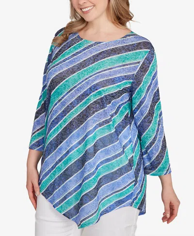 Ruby Rd. Plus Size Bias Stripe Beaded Top In Multi