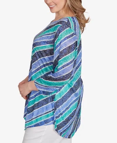 Ruby Rd. Plus Size Bias Stripe Beaded Top In Multi