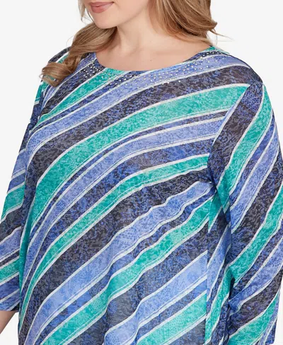 Ruby Rd. Plus Size Bias Stripe Beaded Top In Multi