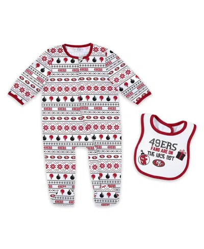 Wear By Erin Andrews Baby Boys And Girls 2-piece Washington Capitals Allover Print Full-zip Sleeper Bib Christmas Set In White