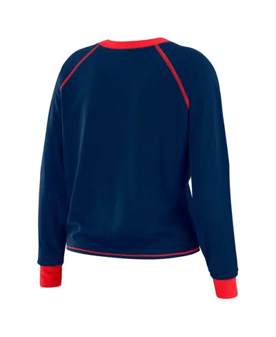 Wear By Erin Andrews Women's Navy/red New York Giants Tie-front Long Sleeve Top In Blue