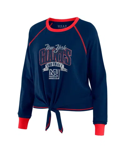 Wear By Erin Andrews Women's Navy/red New York Giants Tie-front Long Sleeve Top In Blue