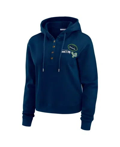 Wear By Erin Andrews College Navy Seattle Seahawks Waffle Hoodie Pullover Top In Blue