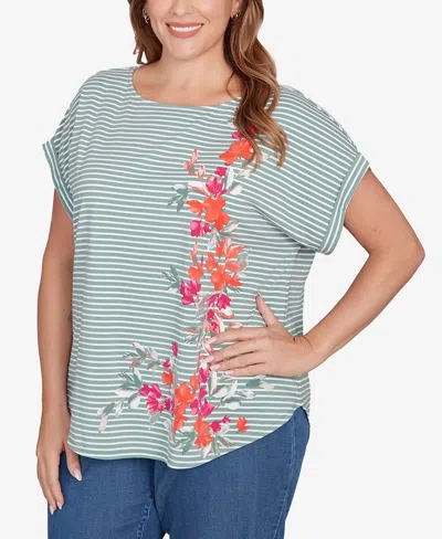 Ruby Rd. Ruby Rd Floral Stripe T-shirt In Multi