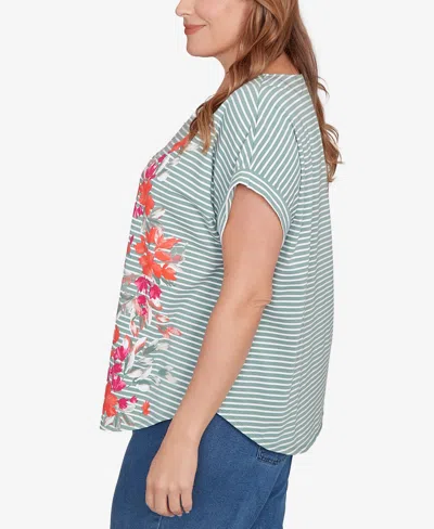 Ruby Rd. Ruby Rd Floral Stripe T-shirt In Multi