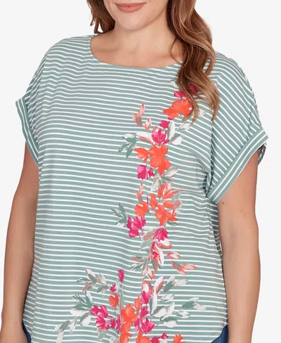Ruby Rd. Ruby Rd Floral Stripe T-shirt In Multi