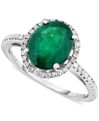 Macy's Emerald (1-5/8 Ct. T.w.) & Diamond (1/5 Ct. T.w.) Halo Ring In 14k White Gold In Green