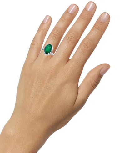 Macy's Emerald (1-5/8 Ct. T.w.) & Diamond (1/5 Ct. T.w.) Halo Ring In 14k White Gold In Green