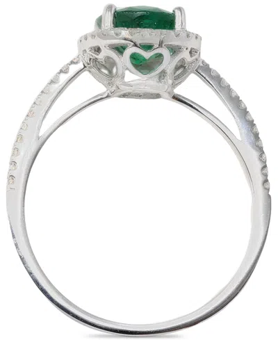 Macy's Emerald (1-5/8 Ct. T.w.) & Diamond (1/5 Ct. T.w.) Halo Ring In 14k White Gold In Green