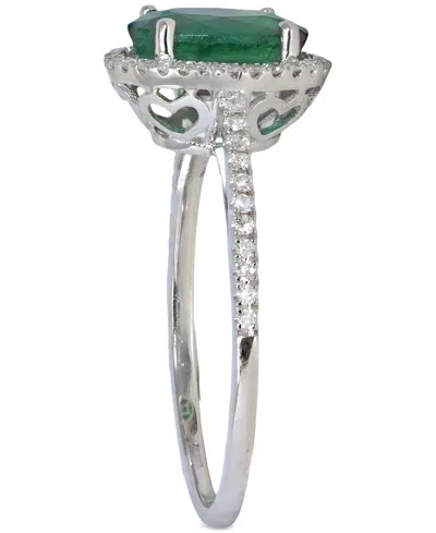 Macy's Emerald (1-5/8 Ct. T.w.) & Diamond (1/5 Ct. T.w.) Halo Ring In 14k White Gold In Green