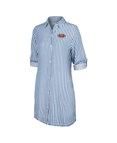 Tommy Bahama Women's Blue/white San Francisco 49ers Chambray Stripe Cover-up Shirt Dress In Blue