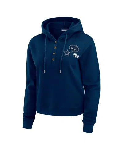 Wear By Erin Andrews College Navy Seattle Seahawks Waffle Hoodie Pullover Top In Blue