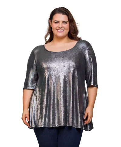 24seven Comfort Apparel Plus Size Scoop Neck Flared Tunic Top In Black