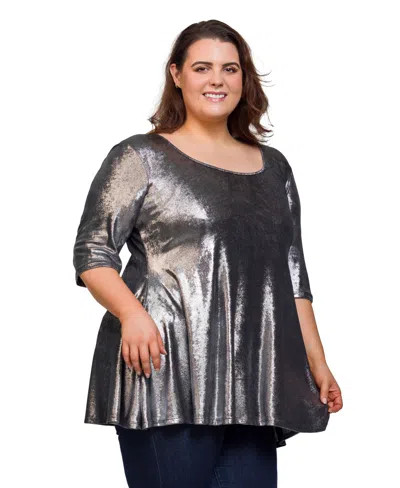24seven Comfort Apparel Plus Size Scoop Neck Flared Tunic Top In Black