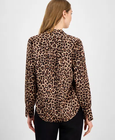 Anne Klein Printed Blouse In Brown