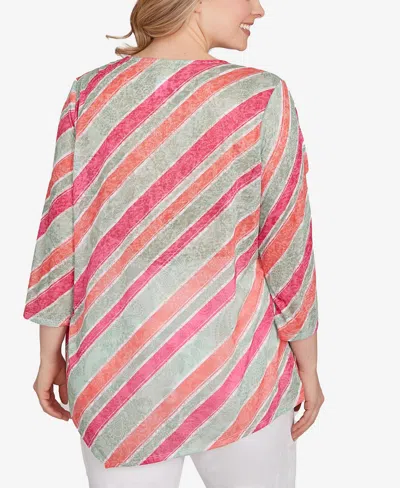 Ruby Rd. Plus Size Bias Stripe Beaded Top In Multi