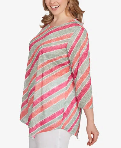 Ruby Rd. Plus Size Bias Stripe Beaded Top In Multi