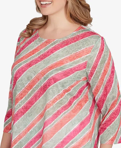 Ruby Rd. Plus Size Bias Stripe Beaded Top In Multi