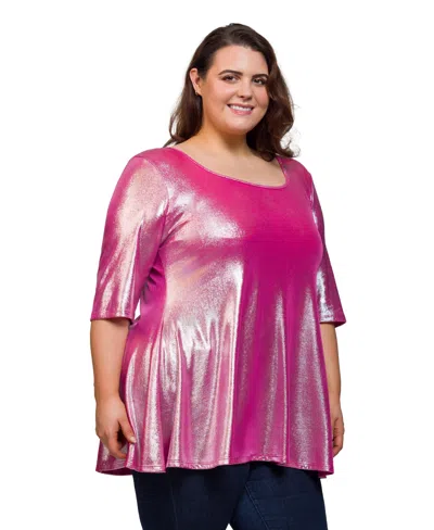 24seven Comfort Apparel Plus Size Scoop Neck Flared Tunic Top In Purple