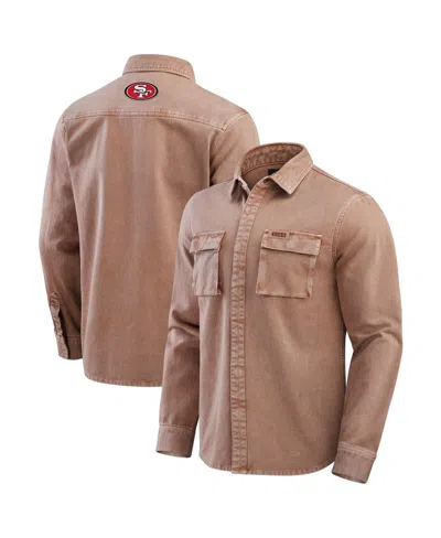 Fanatics Men's Brown New York Giants Garment Dyed Long Sleeve Full Snap Shirt In Brown