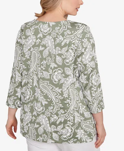 Ruby Rd. Plus Size Jacobean Paisley Puff Print Top In Green