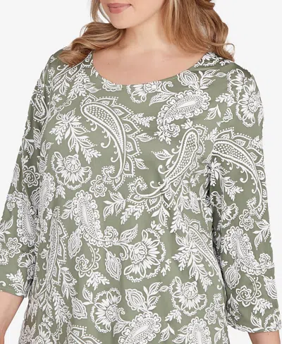 Ruby Rd. Plus Size Jacobean Paisley Puff Print Top In Green
