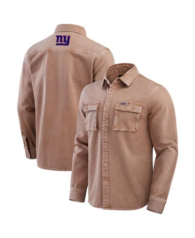 Fanatics Men's Brown New York Giants Garment Dyed Long Sleeve Full Snap Shirt In Brown