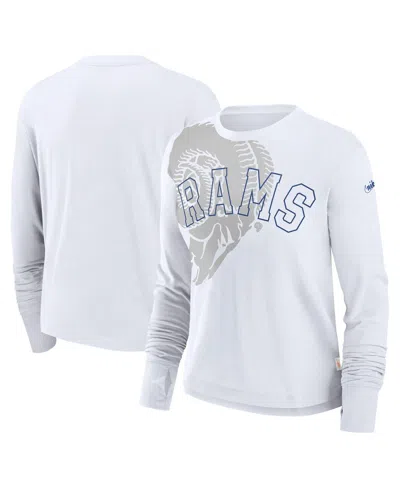 Nike Women's White Los Angeles Rams Layered Logo Cropped Long Sleeve Fashion T-shirt In White